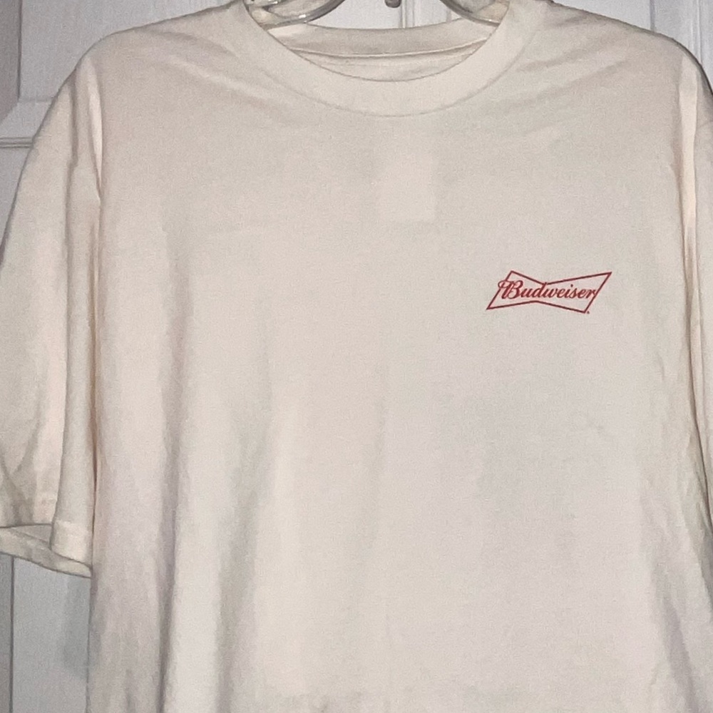 Hybrid Apparel Cream T-Shirt with Small Red Logo